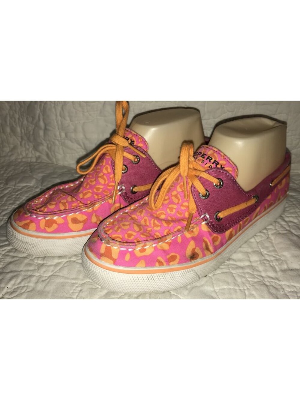 Sperry Topsider Boat Shoe - Washed Canvas - Neon Pink Orange Size US Womens 6.5M
